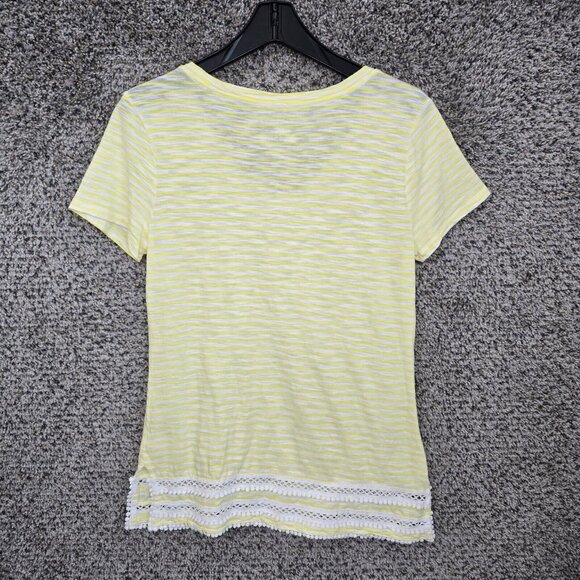 Talbots Top Womens Small Yellow Striped Slub Knit V Neck Cotton Modal Casual - Picture 7 of 7